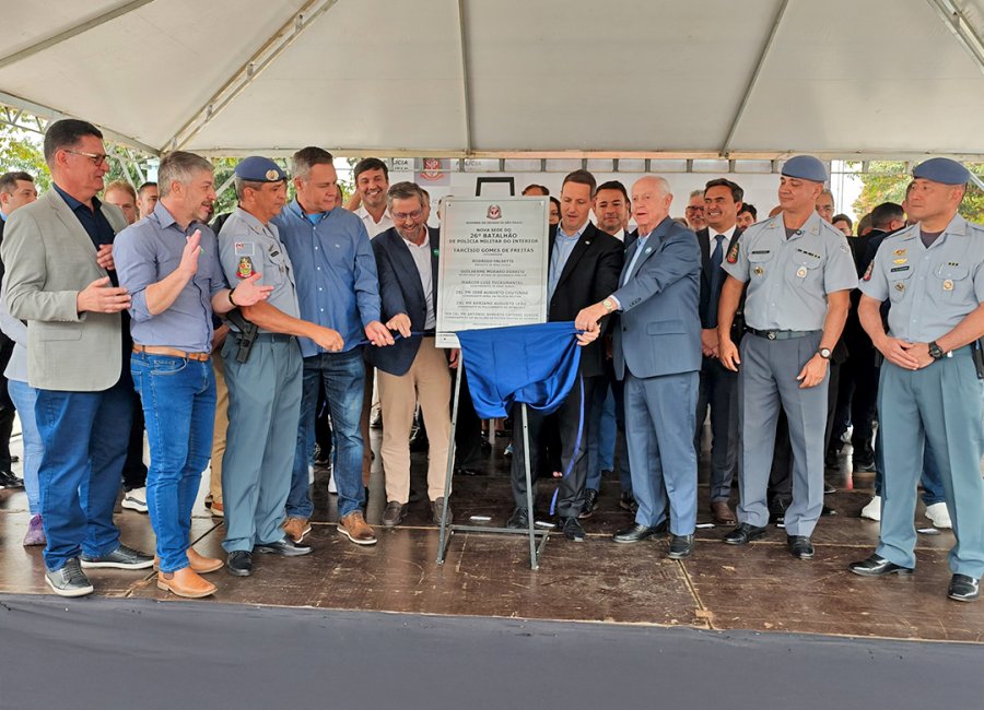 Guilherme Derrite e Rodrigo Falsetti inauguram a nova sede do 26º Batalhão da Polícia Militar do Interior
