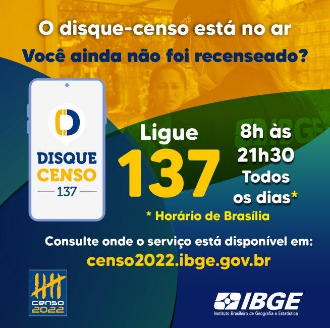 IBGE disponibiliza o número 137 para os registros finais do Censo 2022