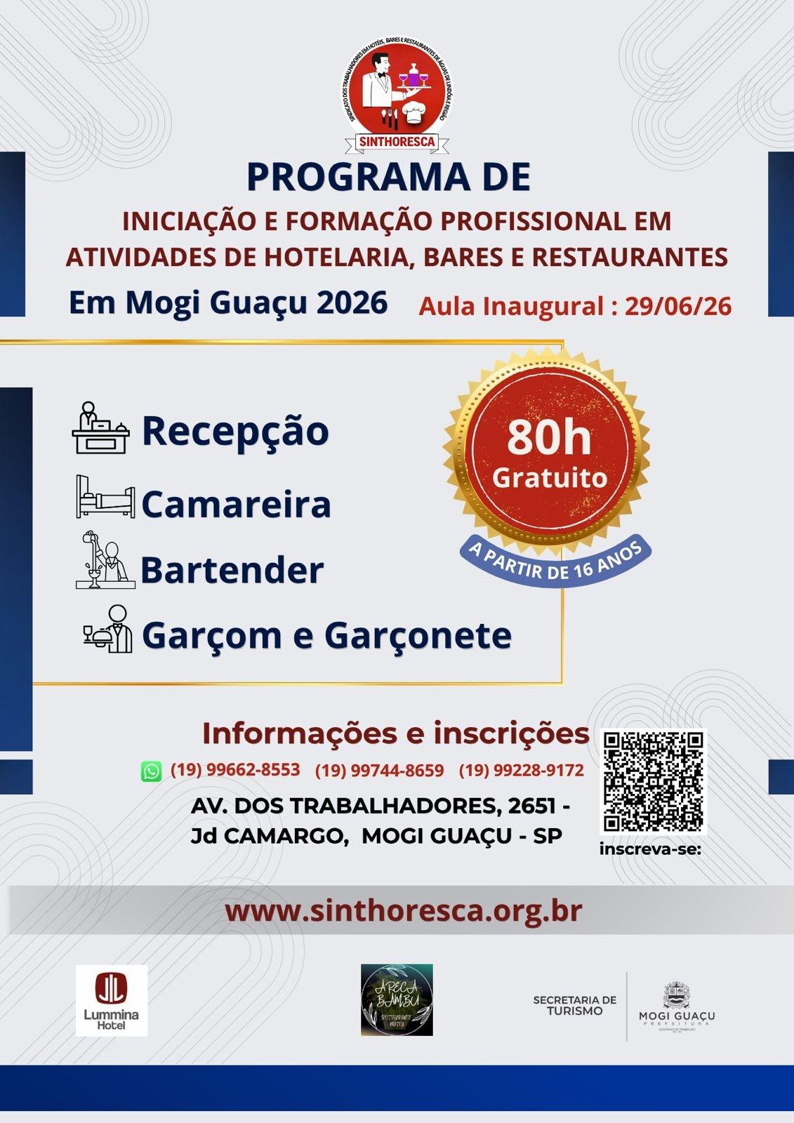 Mogi Guaçu terá programa gratuito de formação em hotelaria e gastronomia para jovens e adultos