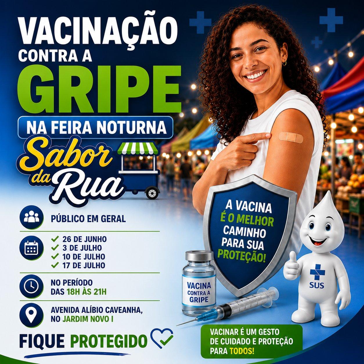 Saúde vai promover vacinação contra a gripe na Feira Noturna para ampliar cobertura em Mogi Guaçu